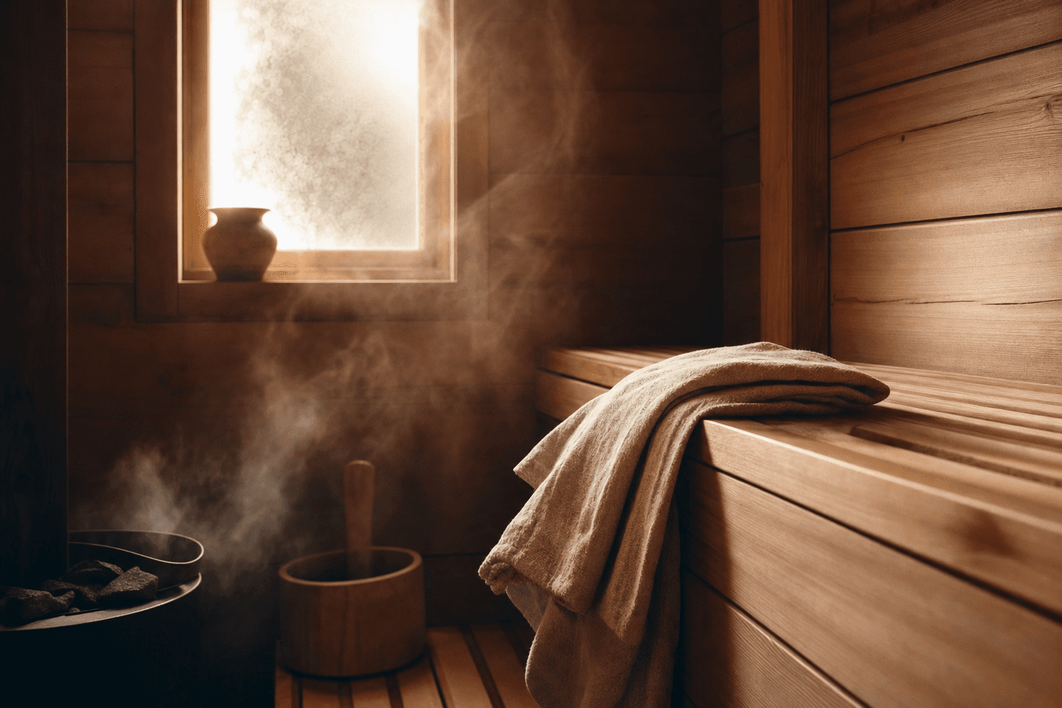 A warm Nordic sauna interior